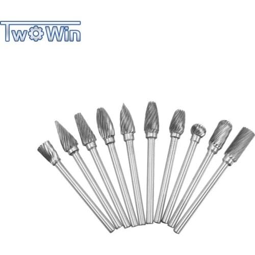 New Arrivals 10pcs 3mm Shank Tungsten Steel Carbide Burr Set Single Line 6mm Head Rotary Drill Bit