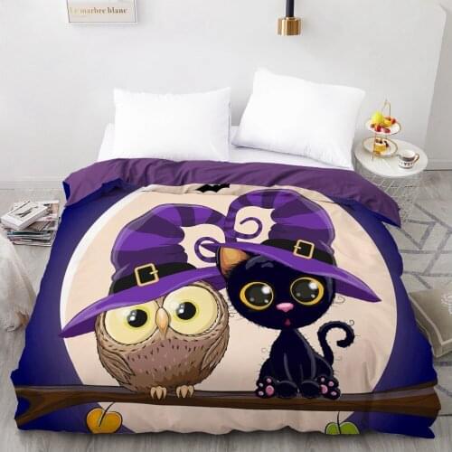 3D Printed Cartoon Halloween Owl And Cat Duvet Cover 140x200 Size Printing NO Pillowcases And NO Sheets Home Textiles Comforter