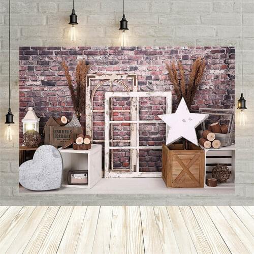 Farmers Market Portrait Photography Backdrop Retro Brick Wall Wood Window Reed Newborn Cake Smash Background Photo Studio Props