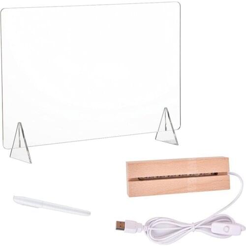 Clear Writing Board Acrylic Message Board With Triangle Base Luminous Base Erasable White Pen Decoration