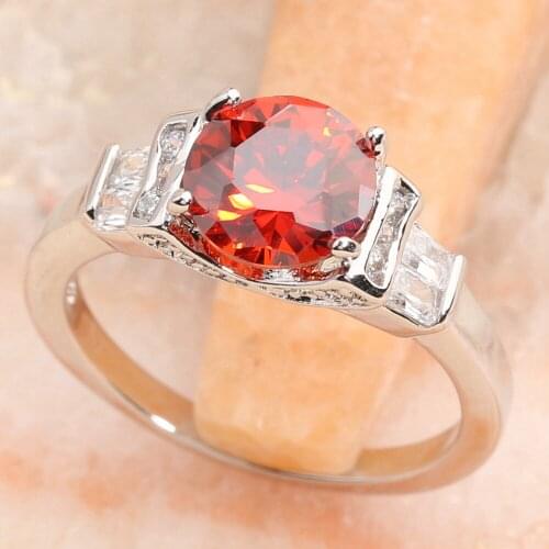 Radient Red Garnet 8*8mm Semi-precious Stone Silver Cool For Women Ring Q2587