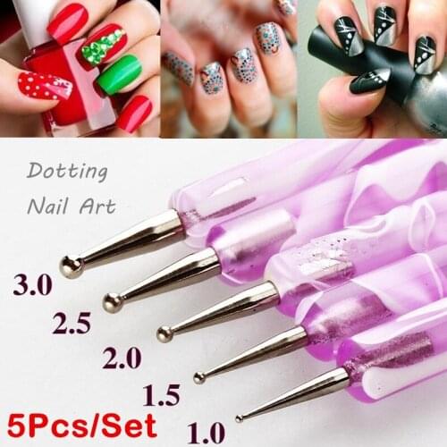 5Pcs/Set Swirl Marbleizing Nail Art Dotting Pen Manicure Painting Drawing Tool 2 Ways