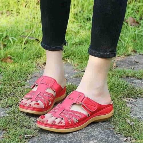 Women Sandals Casual Women Shoes Fashion Wedge Sandals Open Toe Solid Soft Leather Mother Shoes Ladies Slippers Women Flat Shoes