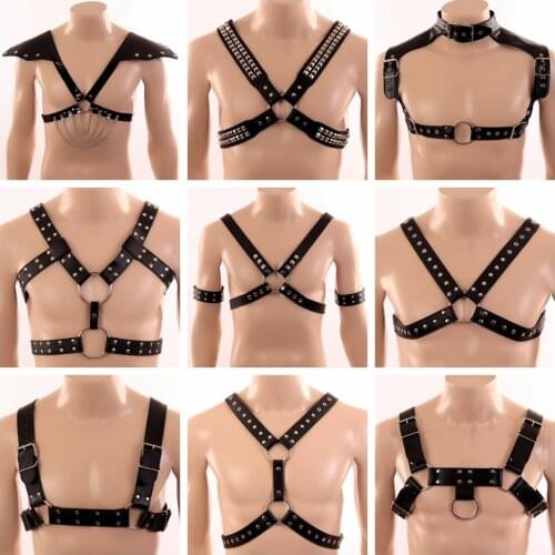 Sex Cosplay Costumes Sexy Women Mature Men Gentleman Adjustable Leather Body Chest Harness Belt Punk Fancy Clothing Accessories