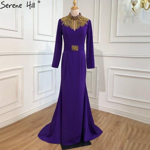Serene Hill Muslim Lilac Mermaid Formal Evening Dresses Long Gowns 2020 Beading Luxury Elegant For Women Party BLA70793