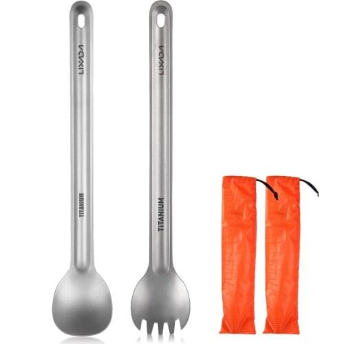 Ultralight Titanium Long Handle Spoon and Spork Cutlery Set Portable Outdoor Dinner Spoon Cutlery Camping Backpacking Picnic