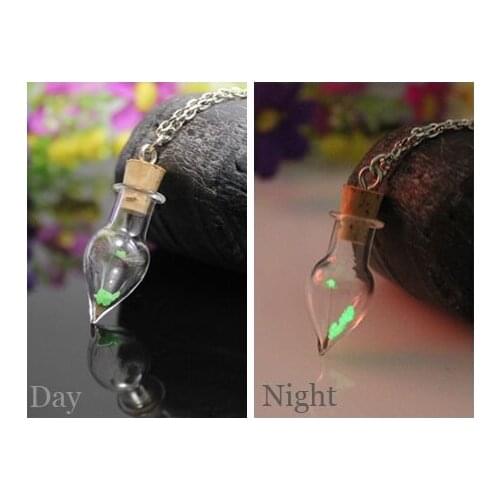 Glow In The Dark Drop Bottle With Dandelion Glass Pendant Necklace Chain Luminous pendant Jewelry Women Gifts Gem Accessories