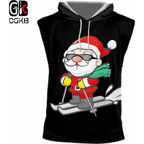 OGKB Man Christmas Trend Sleeveless Hoodede Tank Top 3D Printed Ski And Sunglasses Santa Claus New Large Size 5XL