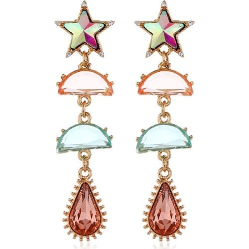 Bohemian Moon Star Shiny Crystal Long Drop Earrings Rhinestone Jewelry For Women Brincos Grandes Wholesale