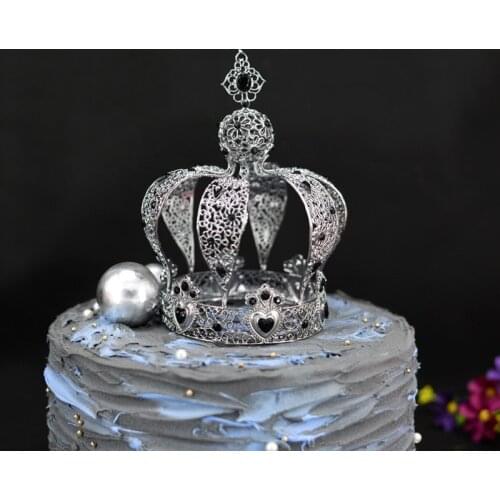 Vintage Black Round Crown Net Red Cake Decoration Castle Crown Birthday Ornament European Wedding Crown Headdress