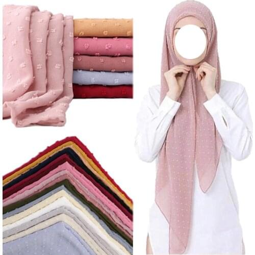 H:HYDE Vintage Flocked bubble chiffon scarf hijabs for muslim women soild color breathable islamic headscarf arab head scarves