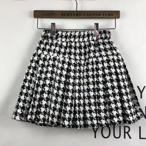 Winter New Girls Houndstooth Skirt College Style Plaid Warm Woolen Skirts for Girl Kids Pleated Faldas Princess Tutu 2-10years