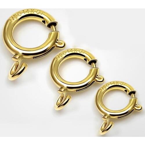 10pcs/Lot 14KGF Clasp 5mm-8mm Dia Yellow Gold Color Spring Buckle Connection For DIY Necklace Bracelet Jewelry Accessories