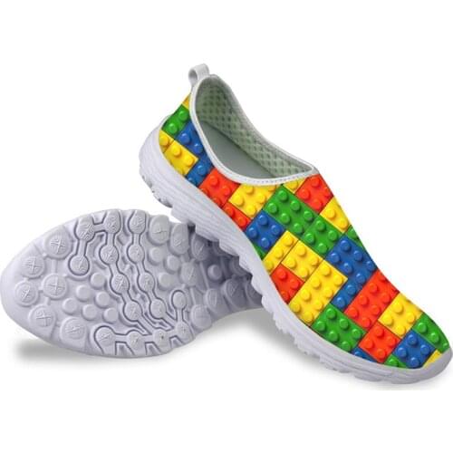 HYCOOL Women Sneakers Female Toy Brick Printing Lightweight Ladies Slip On Sneakers Light Summer Beach Shoes Lightweight Comfort