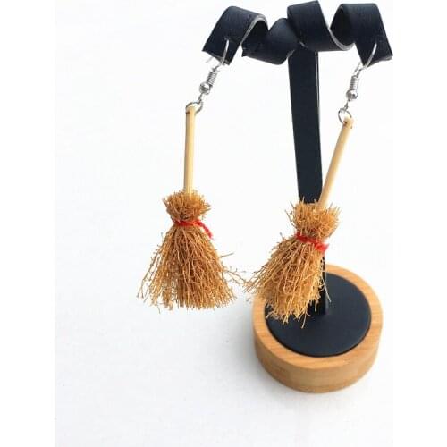 Potter Style Broomstick Earrings for Women Mini Cute Handmade Magic School Wizard Flying Tool Broom Dangle Earring Hooks Jewelry
