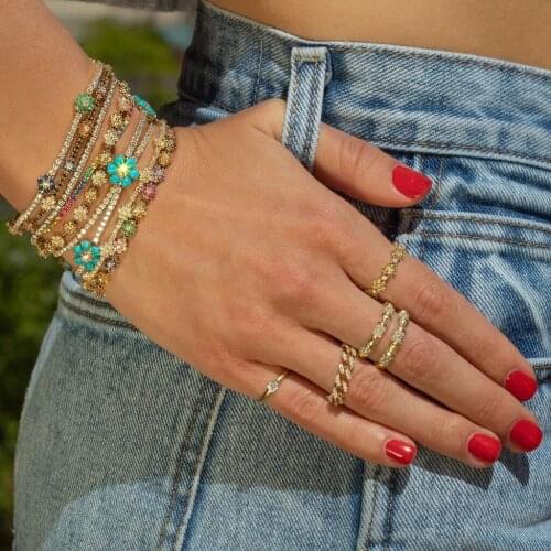 2021 High Quality Geometric Rainbow CZ Colorful Daisy Flower Charm Link Chain Bracelet For Girls Classic Fashion Women Jewelry