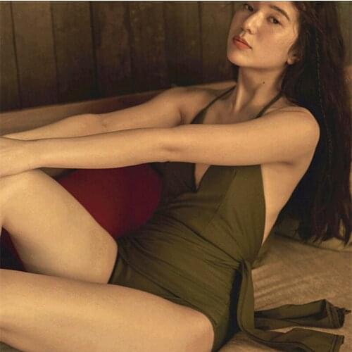 WISUWORE Solid Color Conjoined Swimsuit Slimming Belly 2020 New Hot Spring Sexy Fairy Fan Swimsuit Women