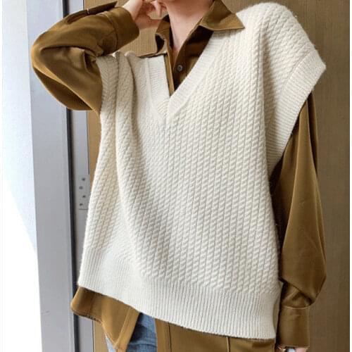 Korean Style Women Knitted Sweater Warm Vest Knitting Pullovers Oversized Waistcoats Loose Sleeveless Unif Jumper Top