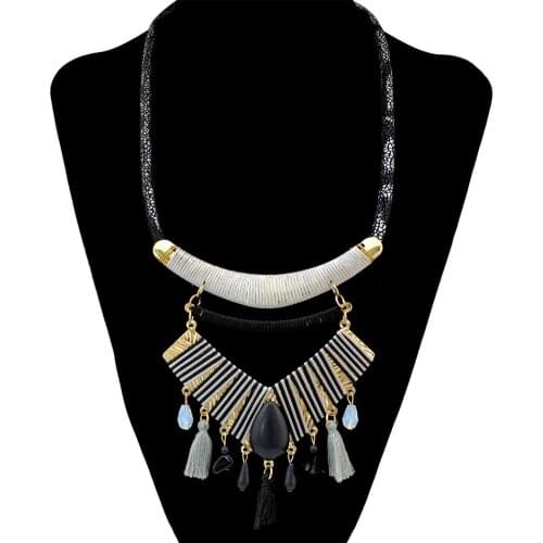 Fashion vintage Ethnic characteristic features color plated long Tassel resin stone Women pendant Necklace Afghan Indian Jewelry