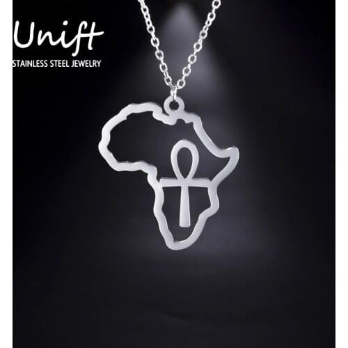 Unift Fashion Classic Map of Africa Egyptian Cross Ankh Pendant Necklace Womens Accessories Key of the Nile Silver Color Gifts
