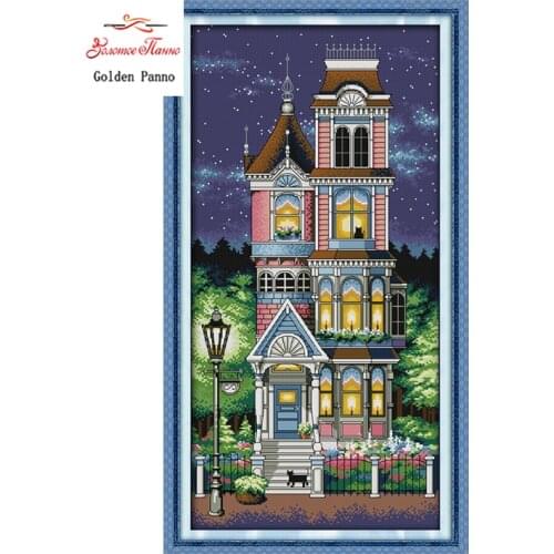 Golden Panno,A quiet night Scenic painting pattern counted printed on canvas DMC 11CT 14CT Chinese Cross Stitch kit decor 923