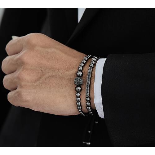 2pcs/ Set Long Tube & Disco Ball Charm Men Bead Bracelet Fashion Braided Macrame Men Bracelet Set Jewelry Gift