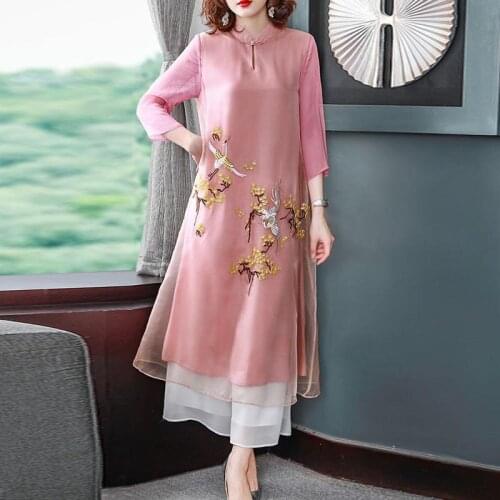 2020 New Summer Cheongsam Chinese Dress Woman China Qipao Girl Plus Size Embroidery Hanfu Oriental Dresses Loose Casual Gown