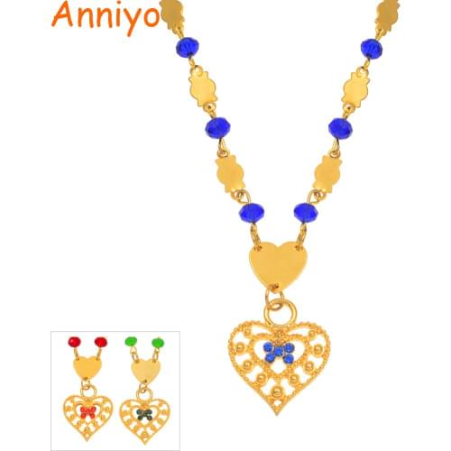 Anniyo Heart Marshall Pendant Ball Chain Beads Necklaces for Womens Gold Color Guam Micronesia Chuuk Trendy Jewelry Gift #163806