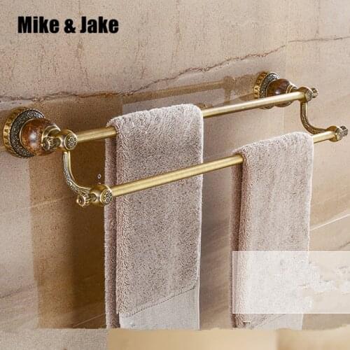 Antique brass bathroom 50cm double jade towel bar shelf bathroom shelf towel holder bathroom black towel shelf accessories 8008