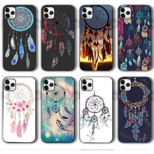 Dreamcatcher Case for iPhone 12 Pro Funda Case for iPhone 11 12 Pro XR XS Max mini 7 X 8 6 6S Plus 5 5S SE 2020 Black Silicone