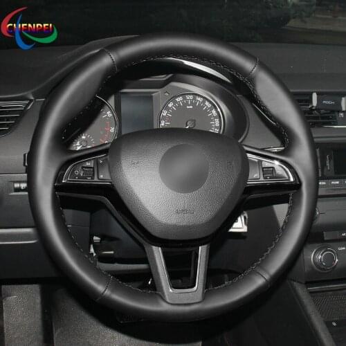 DIY Hand-Sewn Non-Slip Black PU Leather Steering Wheel Cover For Skoda Octavia 2017 Fabia Rapid Spaceback Superb Car Accessories