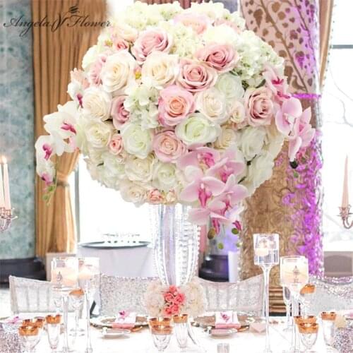 Homemade 40/50/60/70cm Big 3/4 Wedding Table Flower Rose Artificial Flower Ball Wedding Party Backdrop Decor Bouquet Customized