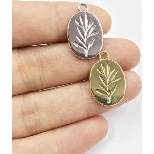 Eruifa 20pcs 12*18mm Oval Grass print gold/Silver plated Zinc alloy Charms Pendant Jewelry DIY Necklace 2 colors