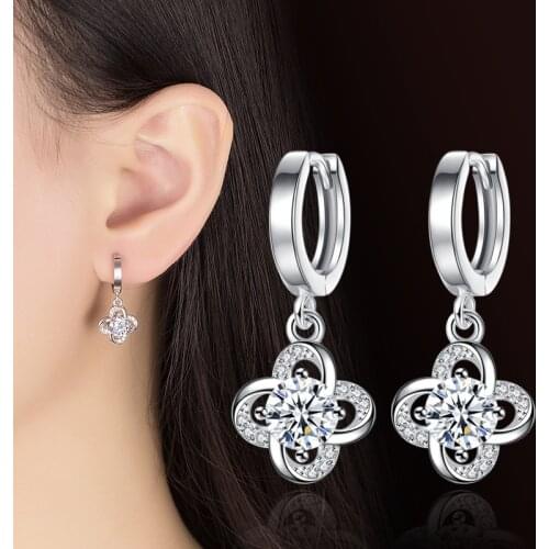 Fanqieliu Cute Clover Flower Zircon Earrings Female Fine Jewelry 925 Sterling Silver Drop Earrings For Women FQL193218