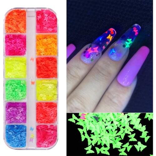 Fluorescence Butterfly Nail Art Glitter Sequins 3D Mermaid Colorful Flakes Holographic Nails Decorations Manicure Accessories