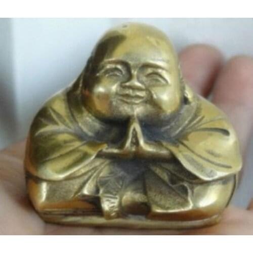 Chinese Old Chinese Brass Maitreya Laughing Buddha Statue figurine decoration bronze factory outlets