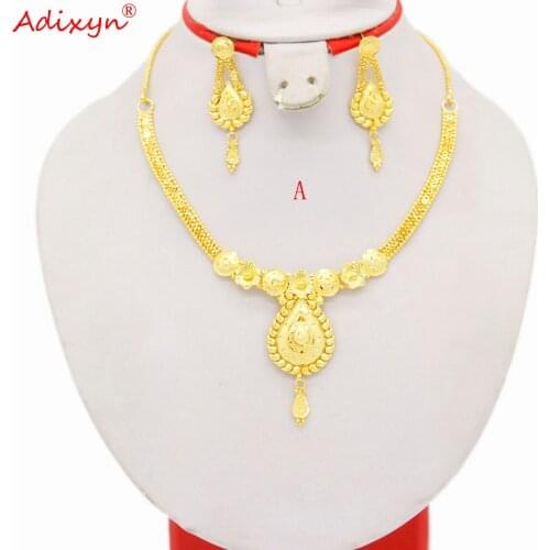 Adixyn two desigh Dubai Jewelry set 24k Gold Color/Copper Necklace Earrings Set for Women Girls Luxury African Jewelry N070112