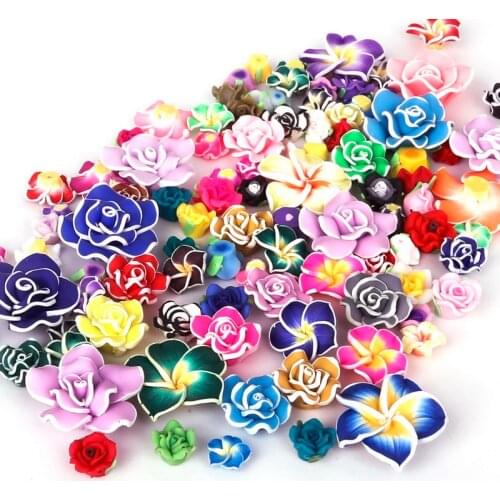 Lovely 10pcs Mix Colors Ceramic Beads Handmade Soft Polymer Clay Rose/Egg Flowers Bead for Fashion Jewelry DIY Accessory