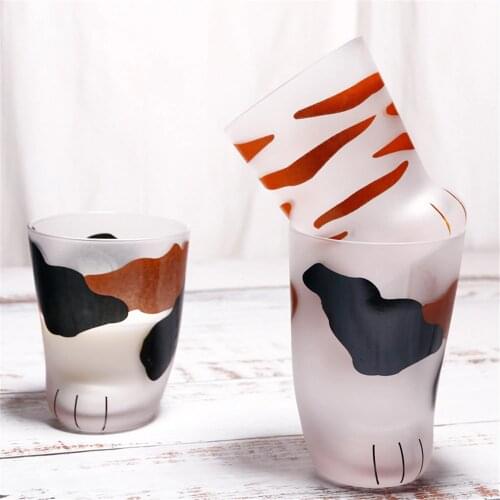 Lovely Cat Paw Cup Cat Foot Claw Print Mug Frosted Glass Cup Home Breakfast Milk Glass Coffee Cup Present Mugs Kid Girl Gift