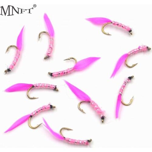 MNFT 10pcs/set Rose Red Feather Silver Zebra Pattern Dry Fly Fishing Flies Lures Fishing Hooks 12