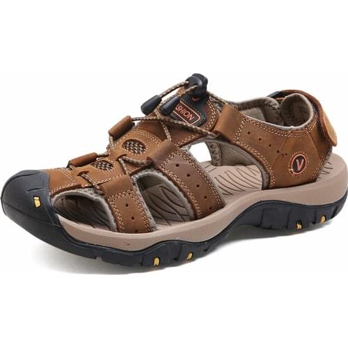 Summer Men Sandals Genuine Leather Cowhide Men Sandals 2019 Quality Beach Slippers Casual Sneakers Outdoor Beach Shoes