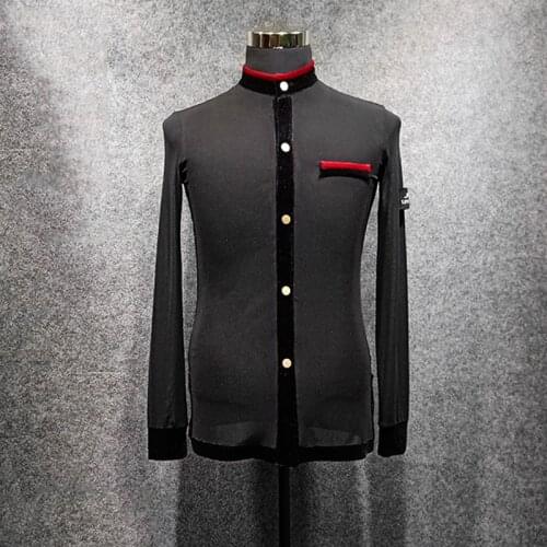 MenS Dance Top For Latin Ballroom Dance Competition Costume Black Top Long Sleeve Male Professional Latin Danc Clothing 1451
