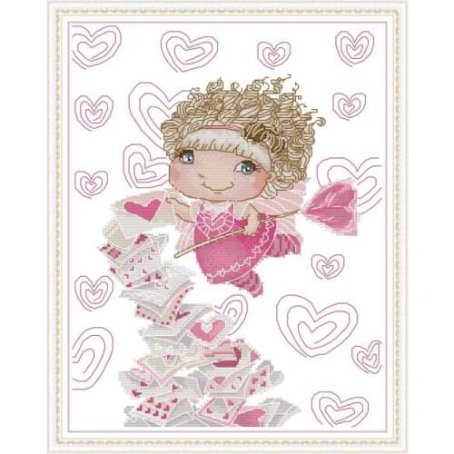 Cartoon cute pink little girl loving little angel cross stitch set 14ct 11ct canvas print embroidery kit DIY cross stitch kit