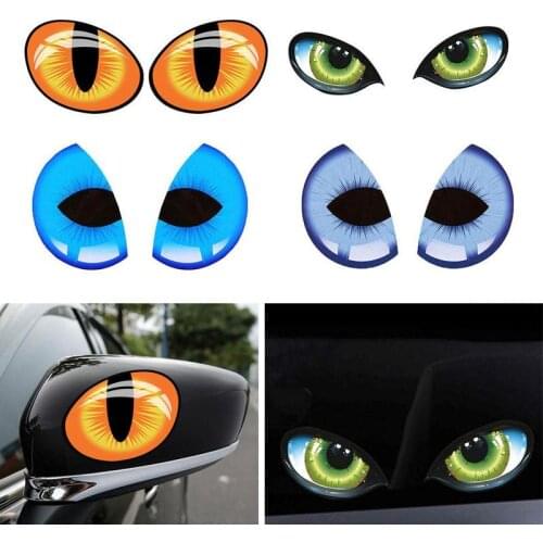 1 pair 3D Funny Design Stereo Reflective Cat Eyes Pattern Car Sticker Truck Head Engine Rear View Window Door or Mirror Decal