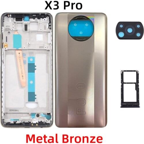 Original For Xiaomi Poco X3 , X3 Pro , X3 NFC Back Cover + LCD Front Frame + Side Button + Camera Glass Lens + Sim Tray Parts