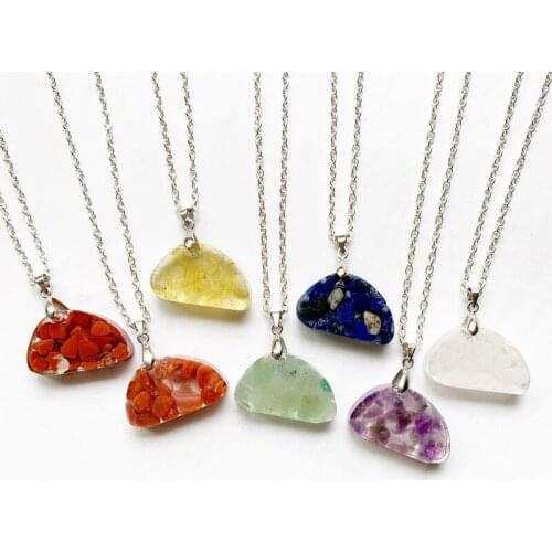 7 Chakra Stone Beads Chips Orgonite Energy Pendant Necklace Resin Jewelry Geometric Healing Crystal Necklace Chain Jewelry 1pc