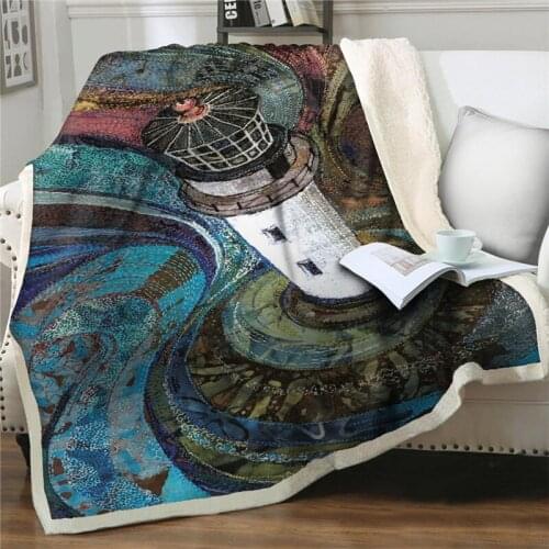 3D lighthouse printing Thick Blanket on Bed Sofa Home Textiles rug bedding Quilt cover Bedspread Sherpa easy wash Fleece Blanket