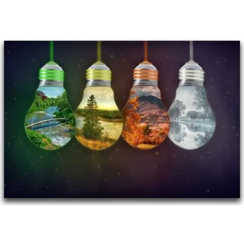 Full Round Diamond painting Four seasons scenery Full Square Diamond embroidery light bulb Cross stitch DIY 5D Diamond mosaic