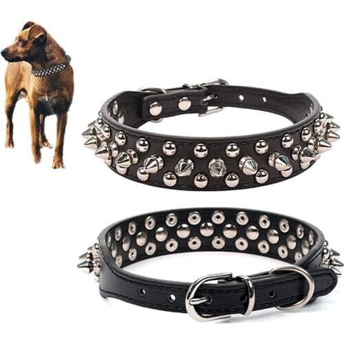 Adjustable Leather Pet Dog collar Neck Strap Supplies PU Leather Punk Rivet Spiked Dog Collar Pet Collars for Small Dogs Cats