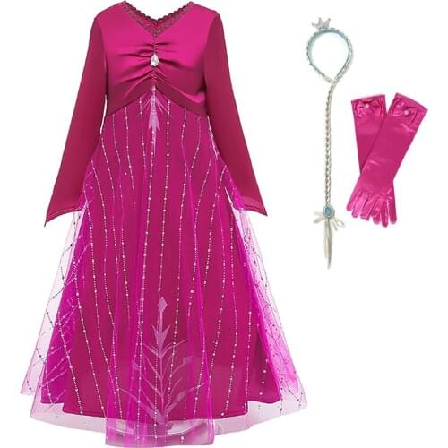 Girls Christmas Costume Elsa 2 Dress up Child Party Rose Evening Princess Dress Cosplay Anna Elsa Fancy Gown Snow Queen Clothing